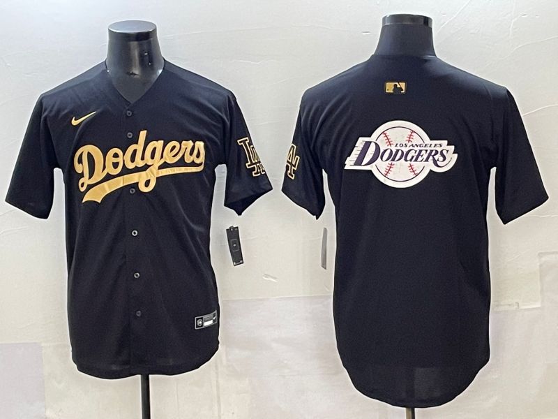 Men Los Angeles Dodgers Blank Black Gold Nike MLB Jersey style 0023